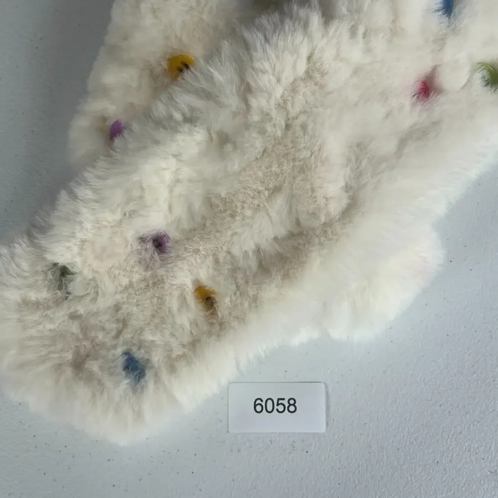 Kids Faux Fur Decorative Button Scarf White